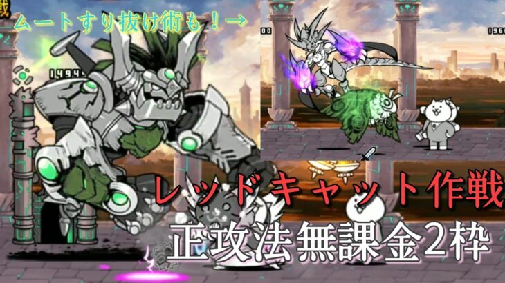 【にゃんこ大戦争】レッドキャット作戦 無課金正攻法2枠 ＆  ムートすり抜け(淫夢実況)