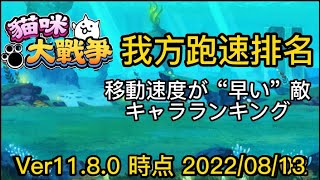 【にゃんこ大戦争】Ver11.8.0我方貓咪跑速排名~ にゃんこ大戦争味方キャラの移動速度ランキング #比較動画