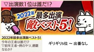 【にゃんこ大戦争】2022年最多出演敵ベスト５！　ギリギリ5位 ～ 出番なし