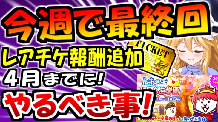 【にゃんこ大戦争】最終回のトキメキにゃんこ学園 イベント レアチケやにゃんこチケットの 追加内容 今週中にやるべき内容 徹底解説【ゆっくり解説】