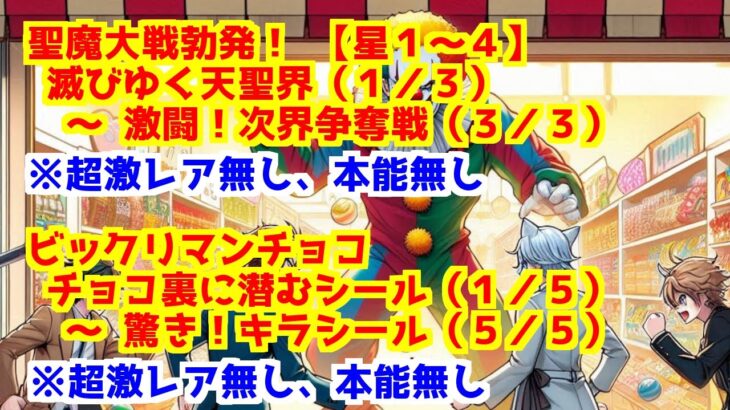 【にゃんこ大戦争】聖魔大戦勃発！ 【星１～４】　＞　滅びゆく天聖界（１／３）　～　激闘！次界争奪戦（３／３） 、　ビックリマンチョコ　＞　（１／５）　～　（５／５）※超激レア無し、本能無し