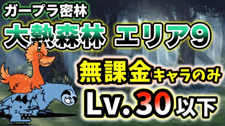 【ガープラ密林】大熱森林 エリア9　本能なし&無課金キャラのみ・レベル30以下で簡単攻略【にゃんこ大戦争】