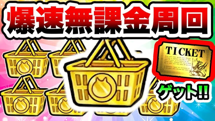 伝説の買い物かご　無課金で爆速周回！これでレアチケットを当てよう！　にゃんこ大戦争