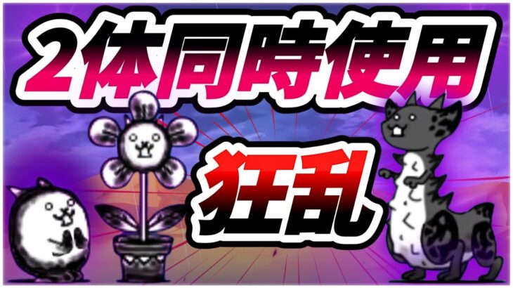 味方キャラ「大狂乱のネコフラワー」と「大狂乱のネコキングドラゴン」を同時に使用【にゃんこ大戦争】